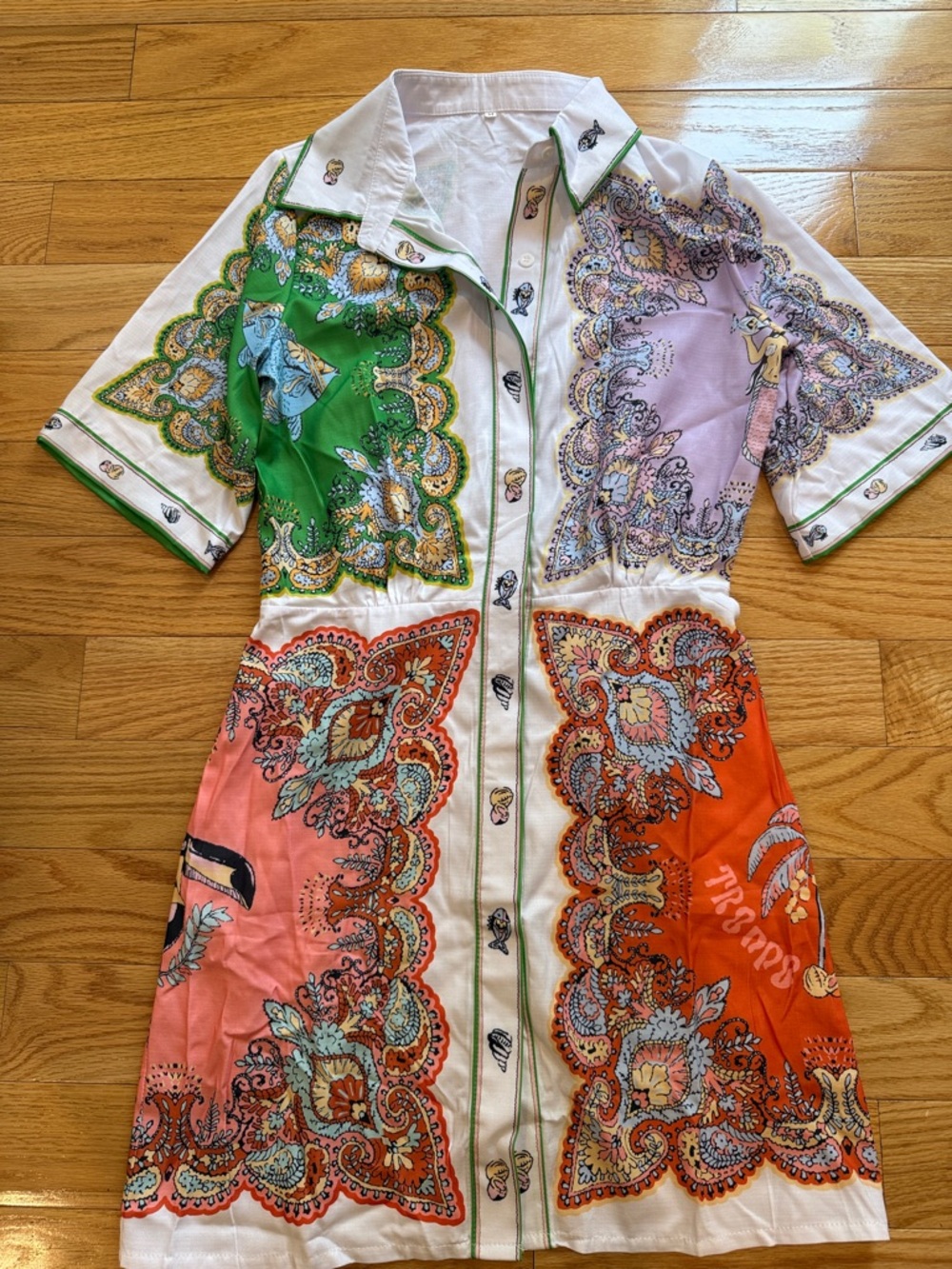 Tropical Resort Print Shirt Dress Button Down ~ Size M